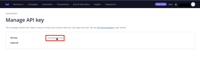 Manage API Keys or generate a new one