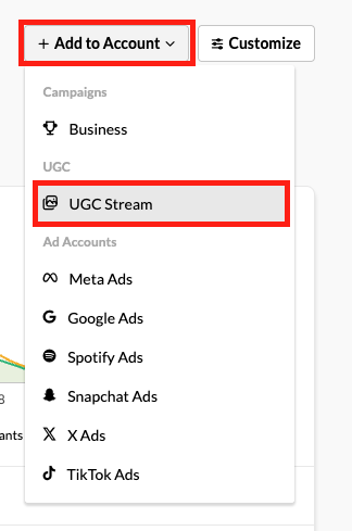 Add to Account > UGC Stream
