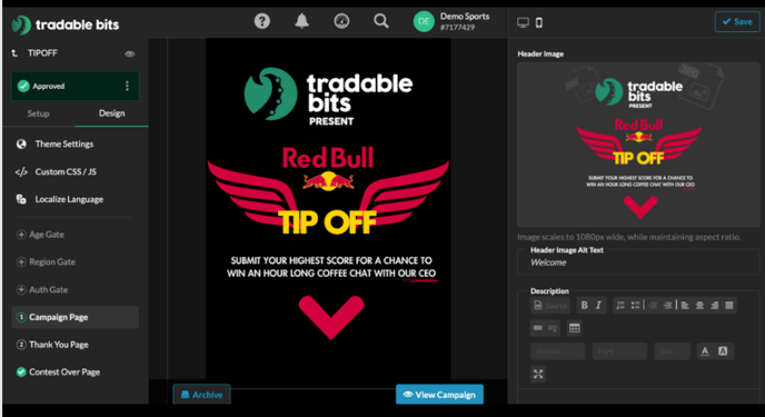 Arcade landing page configuration