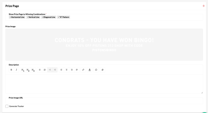 Bingo > Configuration > Bingo Prize Page