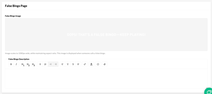 Bingo > Configuration > False Bingo Page