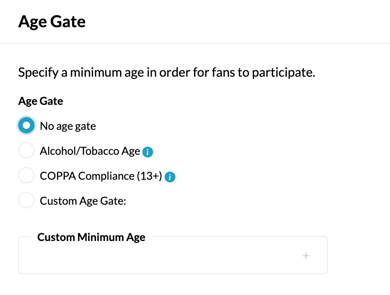 Campaign > Setup > Access Restrictions > Age Gate