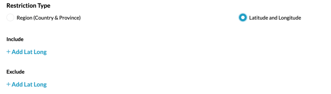 Campaign > Setup > Access Restrictions > Regional Restrictions > LatLong