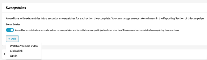 Campaign > Setup > General Setup > Sweepstakes