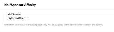 Campaign > Setup > Miscellaneous > IdolSponsor Affinity