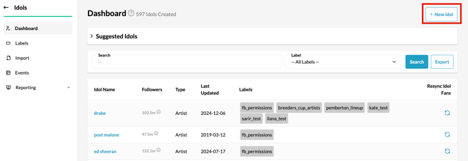 Create New Idol Button