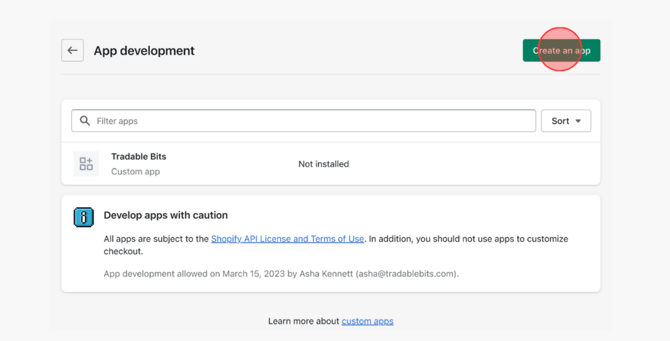 Creating an app in Shopify