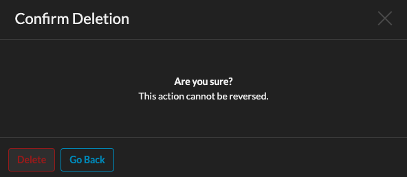 Deletion confirmation pop-up modal