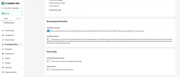 Entry Limits are located under Setup &gt; Access Restrictions