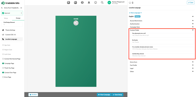 A dropdown will appear showing a preview of the current text/phrasing for each entry field