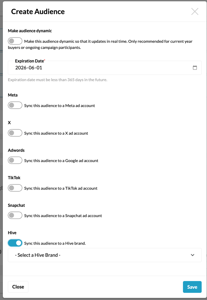 Syncing audiences to Hive