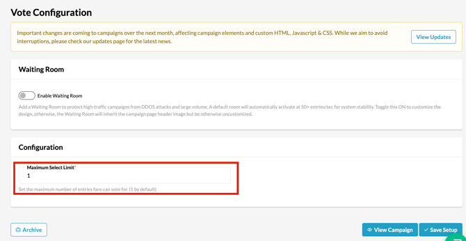 Vote > Configuration > Max Select Limit