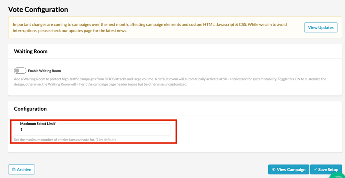 Vote > Configuration > Max Select Limit