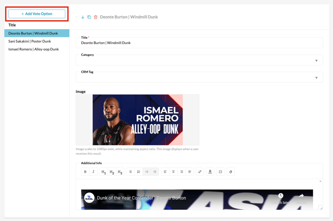 Vote > Content > Add Vote Options Manually