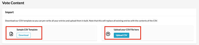 Vote > Content > Download Template & Upload CSV