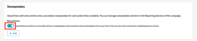 Where to find Toggle for Sweepstakes