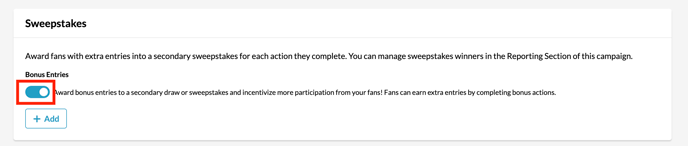 Where to find Toggle for Sweepstakes