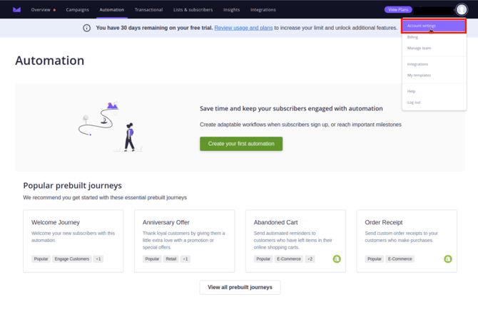 Campaign monitor account settings