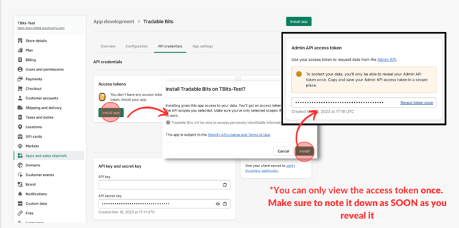 API token generated, must be written down