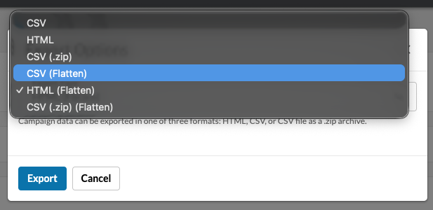 Export options
